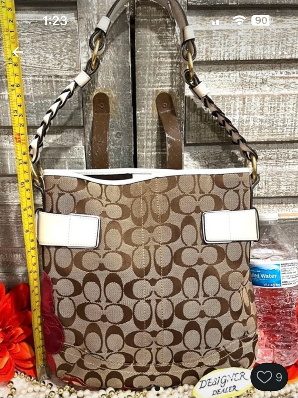 Coach Signature Canvas Shoulder Bag with Red Floral Applique limited edition - Picture 6 of 12